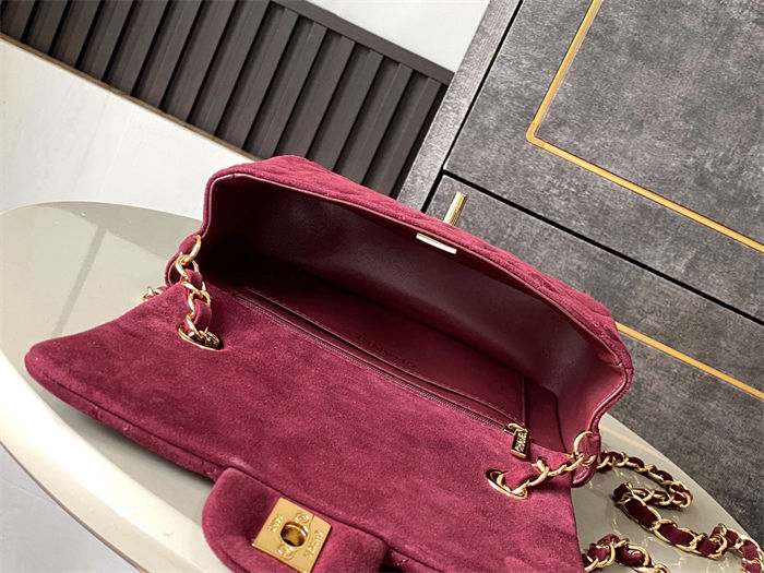 Mini CLASSIC HANDBAG Suede Gold Metal Burgundy  A