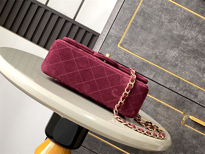 Mini CLASSIC HANDBAG Suede Gold Metal Burgundy  A