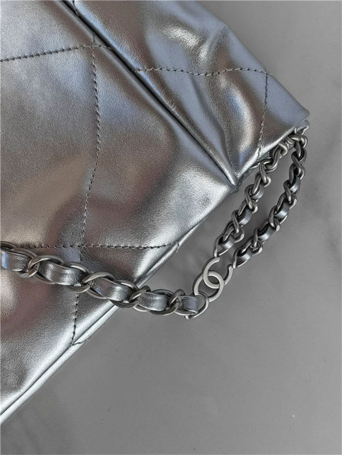 Chanel 22 BACKPACK Shiny Calfskin & Silver-Tone Metal AS3313 Silver High