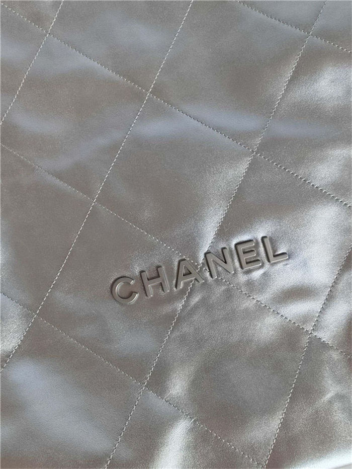 Chanel 22 BACKPACK Shiny Calfskin & Silver-Tone Metal AS3313 Silver High