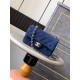 Mini CLASSIC HANDBAG Suede Gold Metal Blue  A