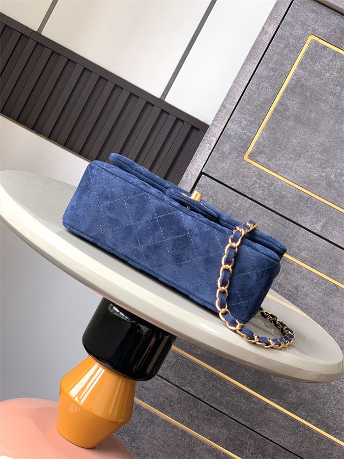 Mini CLASSIC HANDBAG Suede Gold Metal Blue  A