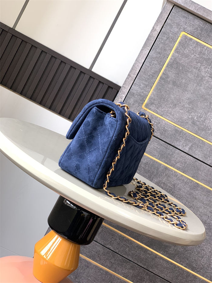 Mini CLASSIC HANDBAG Suede Gold Metal Blue  A