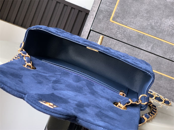 Mini CLASSIC HANDBAG Suede Gold Metal Blue  A