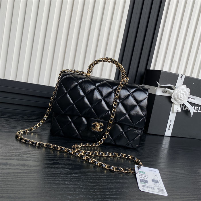 Chanel MINI FLAP BAG WITH TOP HANDLE AS5043 Shiny Lambskin Black A