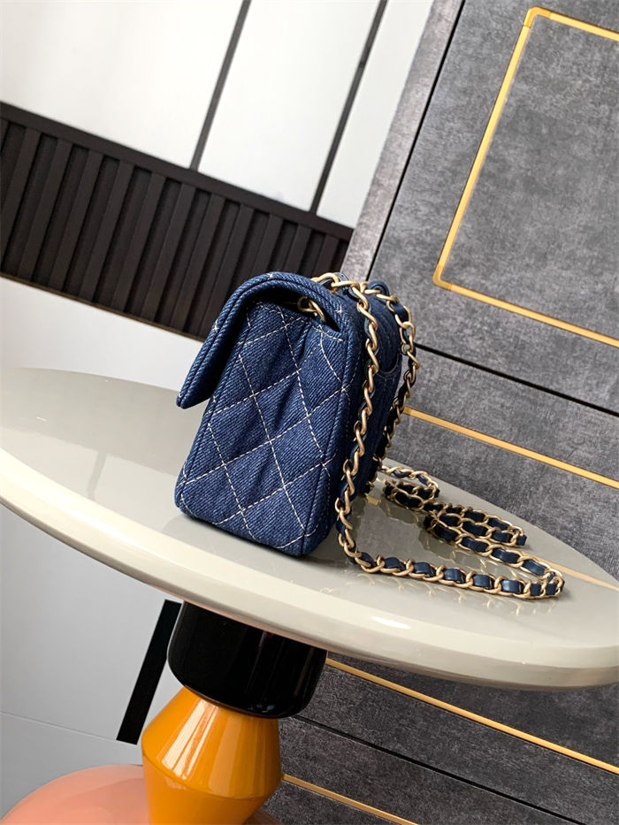 Mini CLASSIC HANDBAG Denim Gold Metal  A