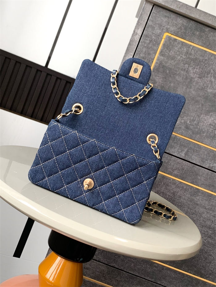 Mini CLASSIC HANDBAG Denim Gold Metal  A