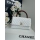 FLAP BAG WITH TOP HANDLE Grained Calfskin White Gold Metal High