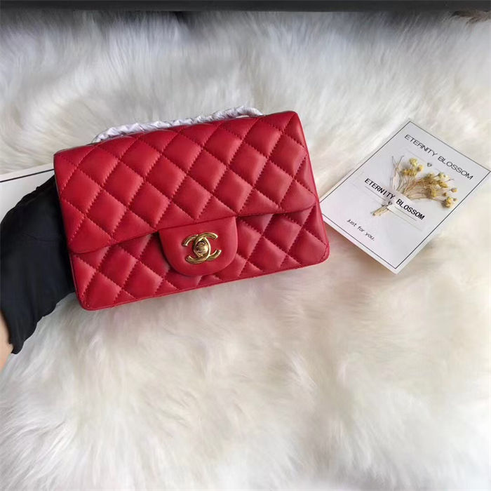 Mini CLASSIC HANDBAG Lambskin Red Gold Metal B