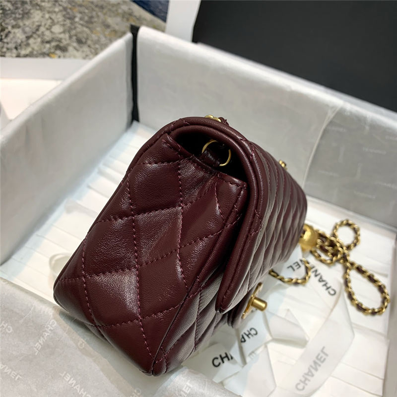 Mini FLAP BAG Lambskin Gold-Metal AS1787 Burgundy A