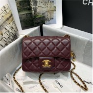 Supermini FLAP BAG Lambskin Gold-Metal AS1786 Burgundy A