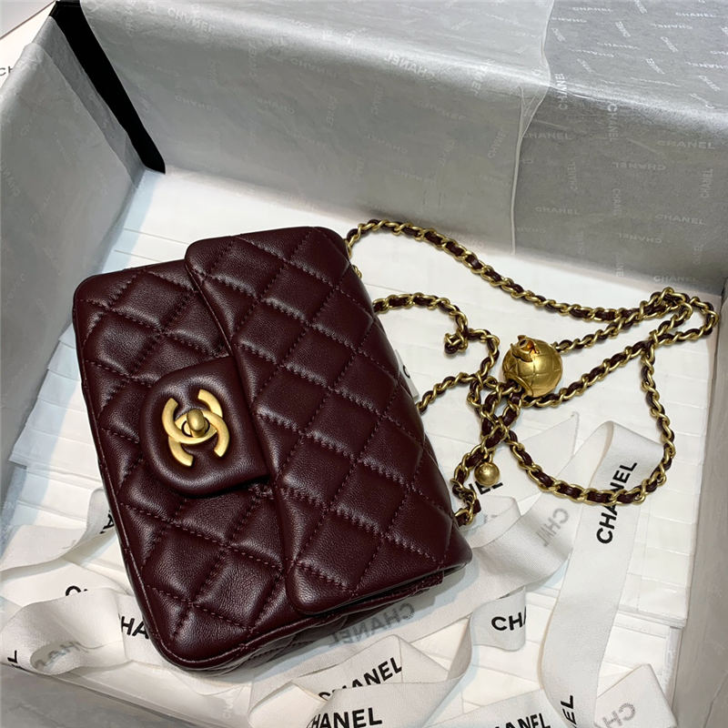 Supermini FLAP BAG Lambskin Gold-Metal AS1786 Burgundy A