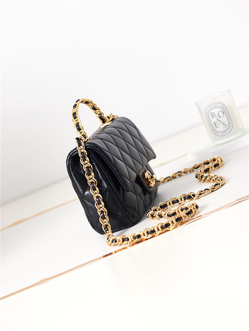 SMALL FLAP BAG WITH TOP HANDLE Shiny Lambskin & Gold-Tone Metal AS4023 Black A