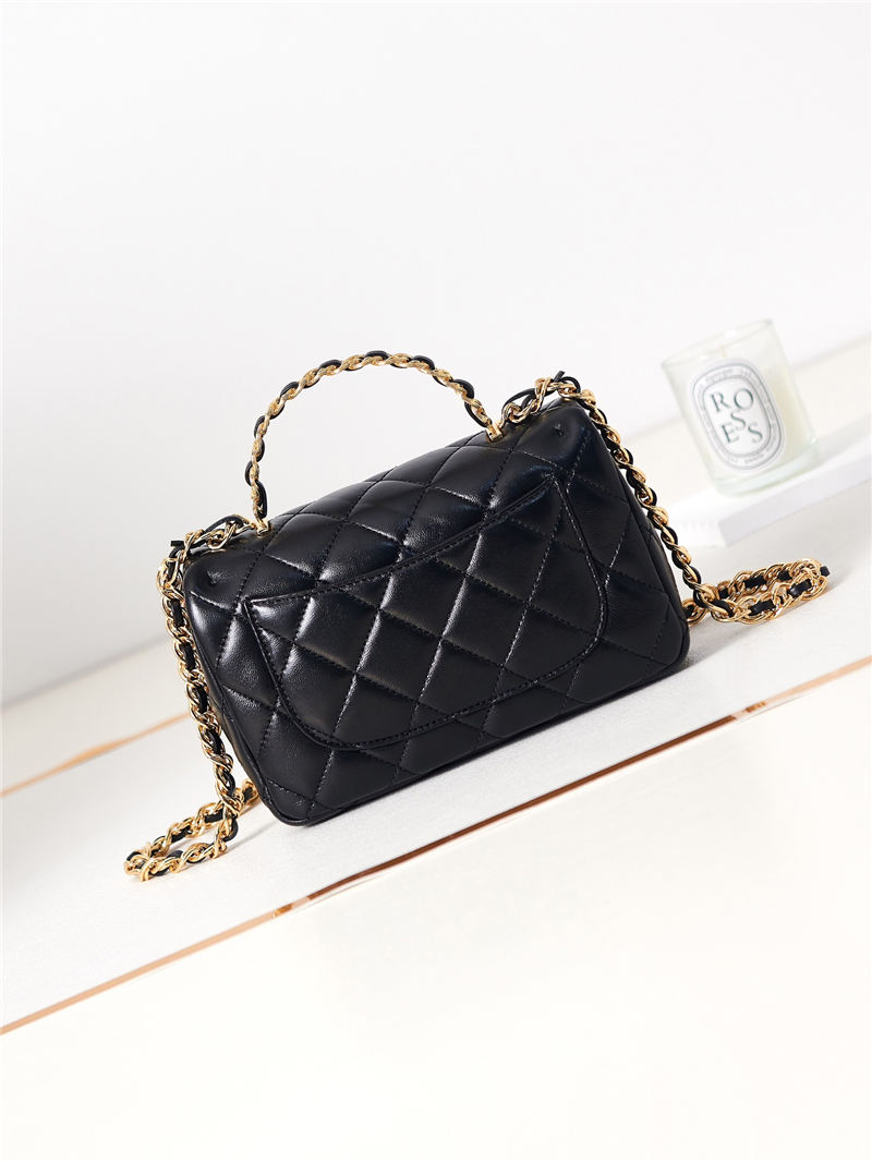 SMALL FLAP BAG WITH TOP HANDLE Shiny Lambskin & Gold-Tone Metal AS4023 Black A