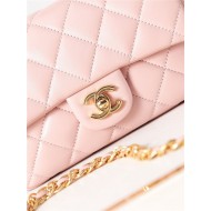 SMALL FLAP BAG WITH TOP HANDLE Shiny Lambskin & Gold-Tone Metal AS4023 Pink A