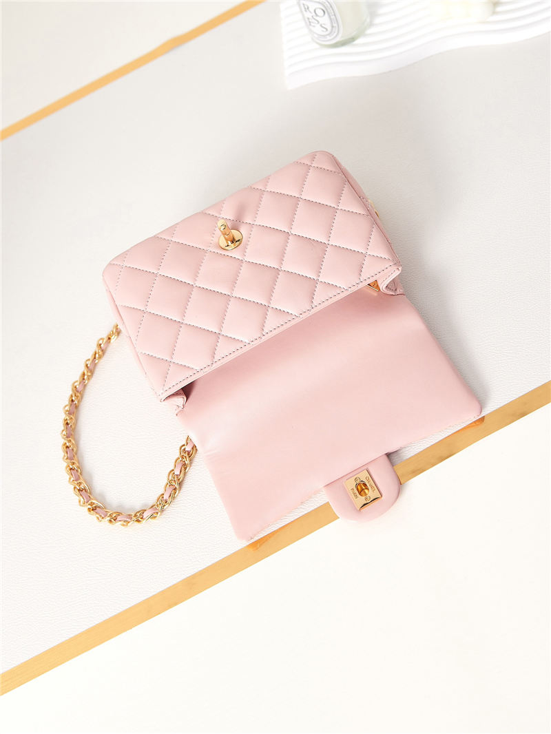 SMALL FLAP BAG WITH TOP HANDLE Shiny Lambskin & Gold-Tone Metal AS4023 Pink A