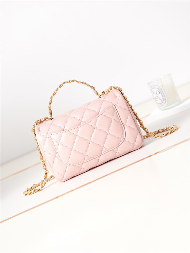 SMALL FLAP BAG WITH TOP HANDLE Shiny Lambskin & Gold-Tone Metal AS4023 Pink A