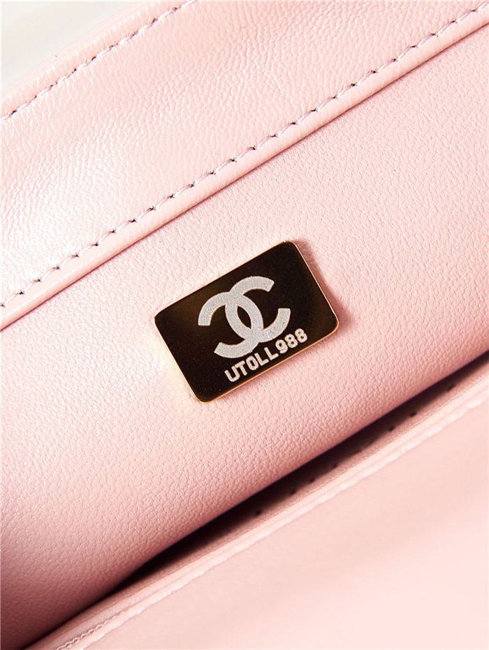 SMALL FLAP BAG WITH TOP HANDLE Shiny Lambskin & Gold-Tone Metal AS4023 Pink A