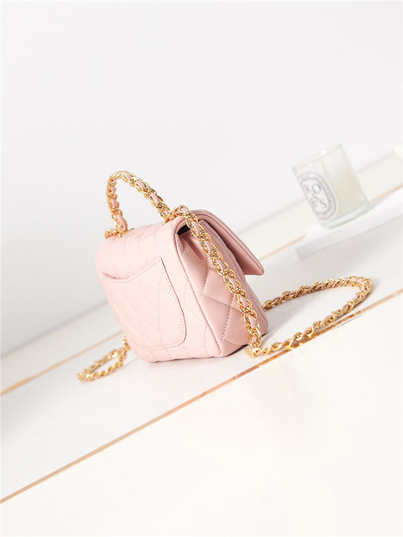 SMALL FLAP BAG WITH TOP HANDLE Shiny Lambskin & Gold-Tone Metal AS4023 Pink A