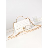 SMALL FLAP BAG WITH TOP HANDLE Shiny Lambskin & Gold-Tone Metal AS4023 White A