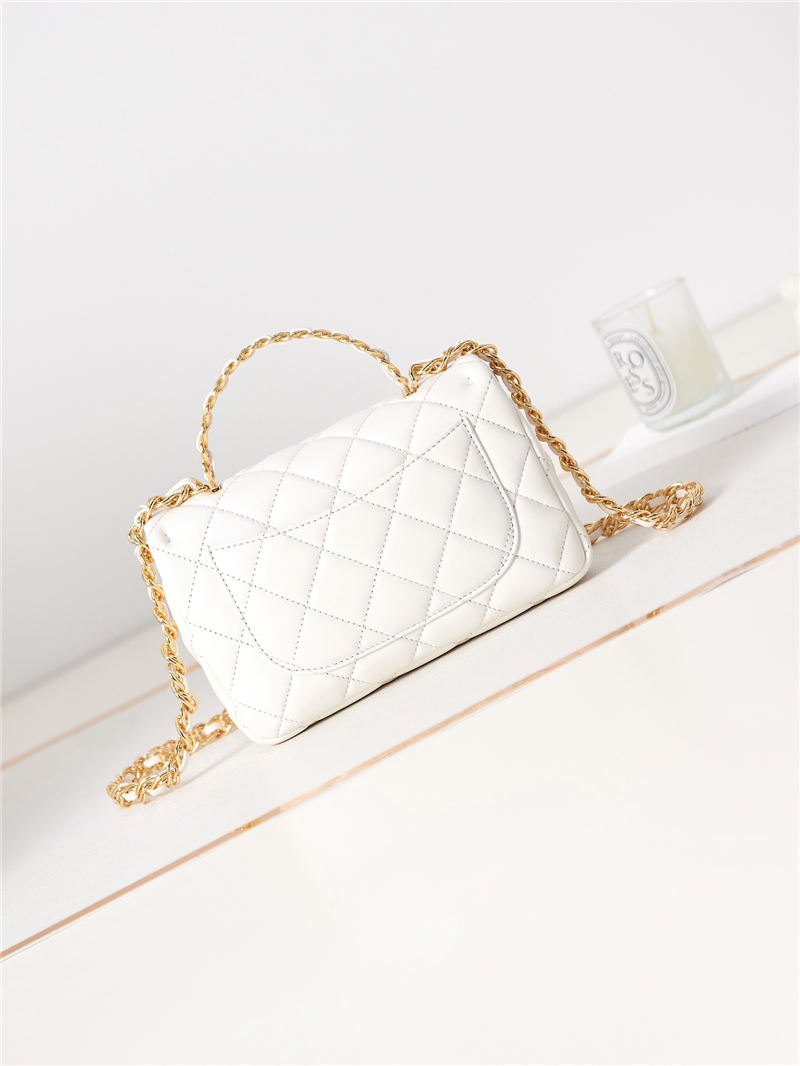 SMALL FLAP BAG WITH TOP HANDLE Shiny Lambskin & Gold-Tone Metal AS4023 White A