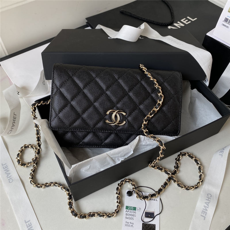 Chanel WALLET ON CHAIN AP3336 Grained Calfskin & Gold-Tone Metal Black A