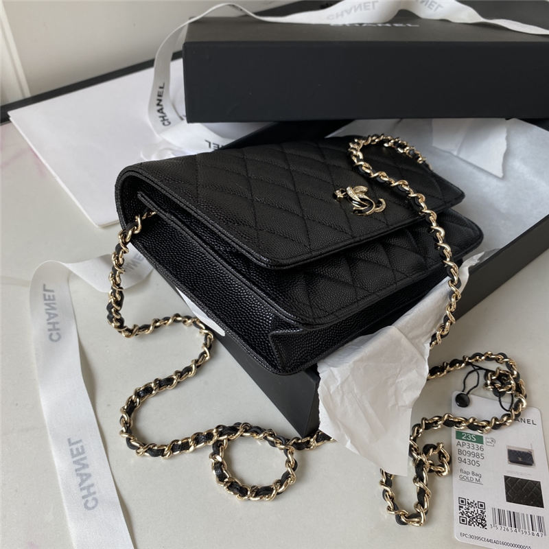 Chanel WALLET ON CHAIN AP3336 Grained Calfskin & Gold-Tone Metal Black A