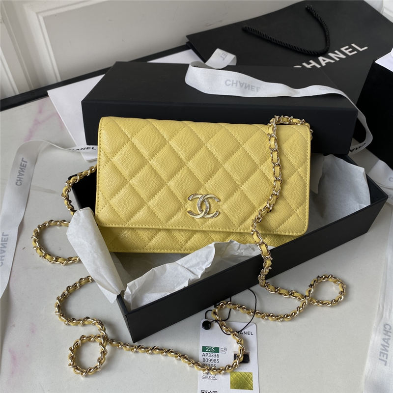 Chanel WALLET ON CHAIN AP3336 Grained Calfskin & Gold-Tone Metal Yellow A