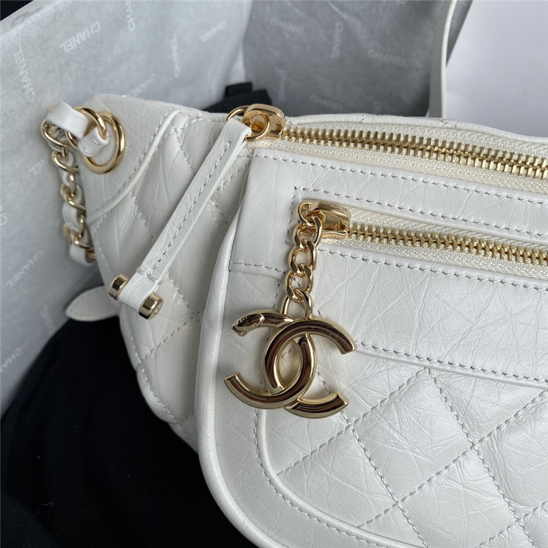 Chanel BELT BAG Aged Calfskin Gold-tone Metal AS1077 White High