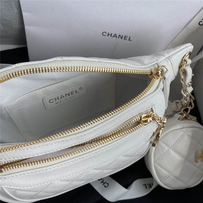 Chanel BELT BAG Aged Calfskin Gold-tone Metal AS1077 White High