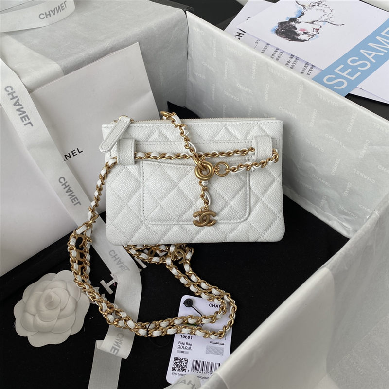 Chanel WAIST BAG AS3225 Grained Shiny Calfskin & Gold-Tone Metal White A