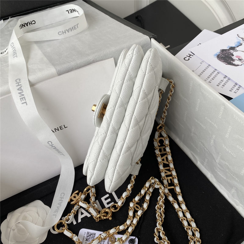 Chanel WAIST BAG AS3225 Grained Shiny Calfskin & Gold-Tone Metal White A