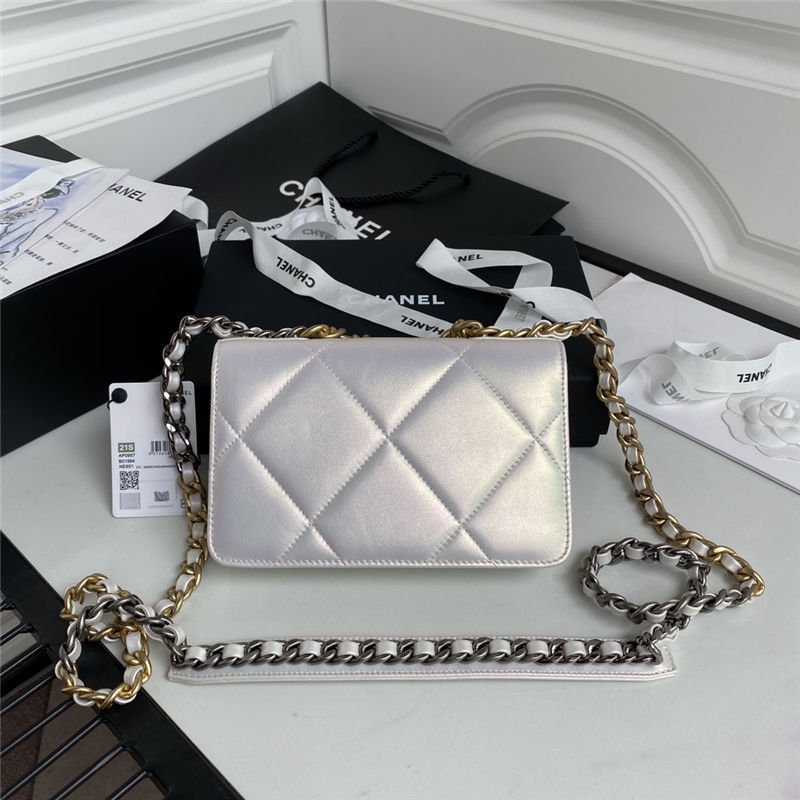 Chanel 19 WALLET ON CHAIN Iridescent Calfskin Gold-Tone Silver-Tone Ruthenium-Finish Metal A