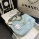 Large Chanel 19 Flap Bag Goatskin/Lambskin Light Blue High