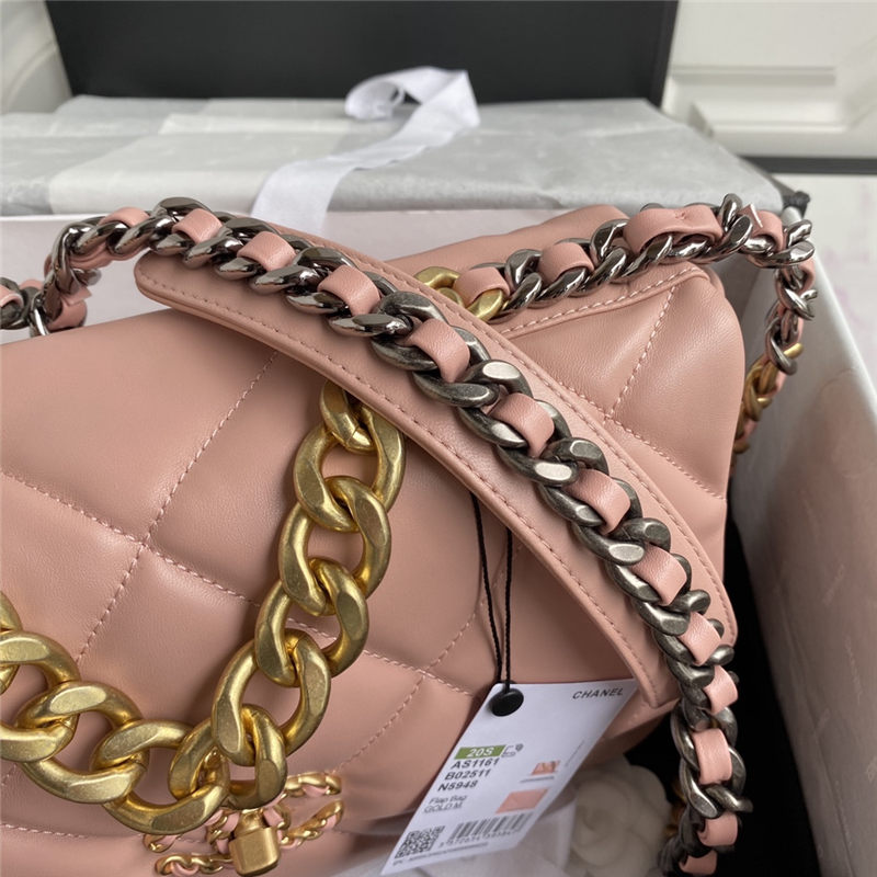 Large Chanel 19 Flap Bag Goatskin/Lambskin Nude Pink High