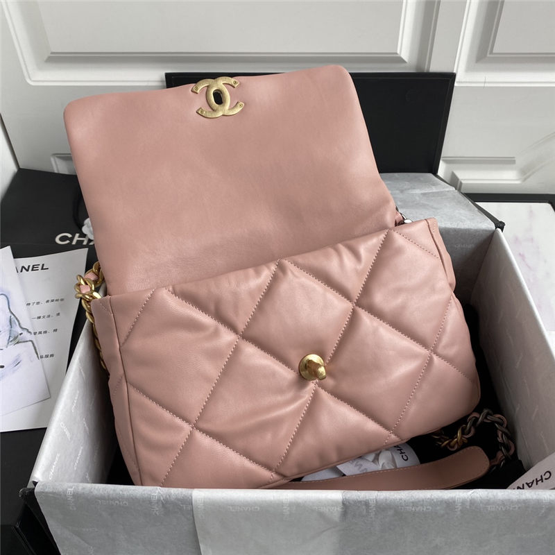 Large Chanel 19 Flap Bag Goatskin/Lambskin Nude Pink High