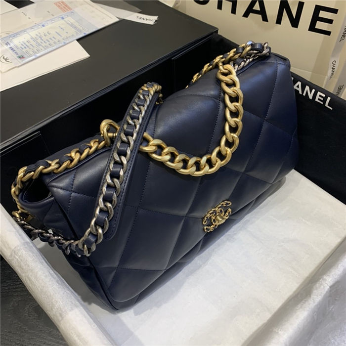 Maxi Chanel 19 Flap Bag Goatskin/Lambskin Navy High