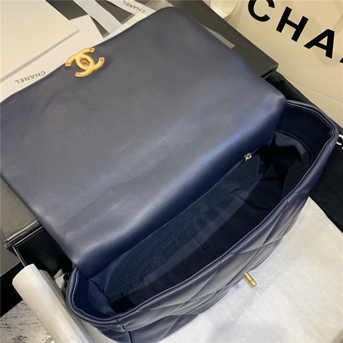 Maxi Chanel 19 Flap Bag Goatskin/Lambskin Navy High