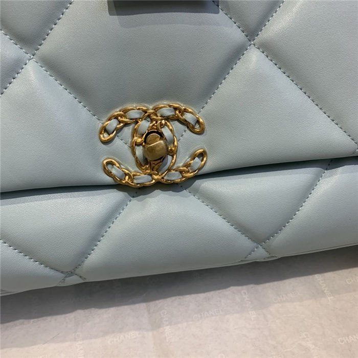 Maxi Chanel 19 Flap Bag Goatskin/Lambskin Light Blue High