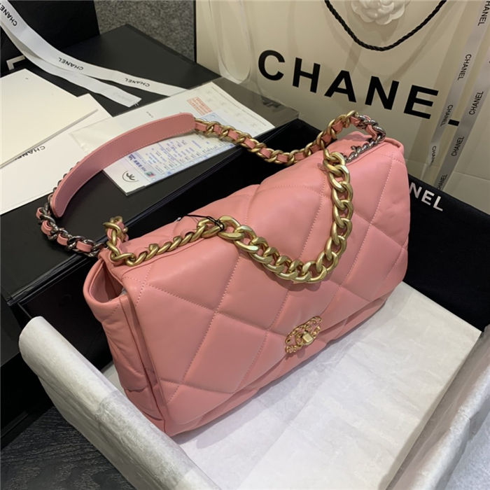 Maxi Chanel 19 Flap Bag Goatskin/Lambskin Pink High