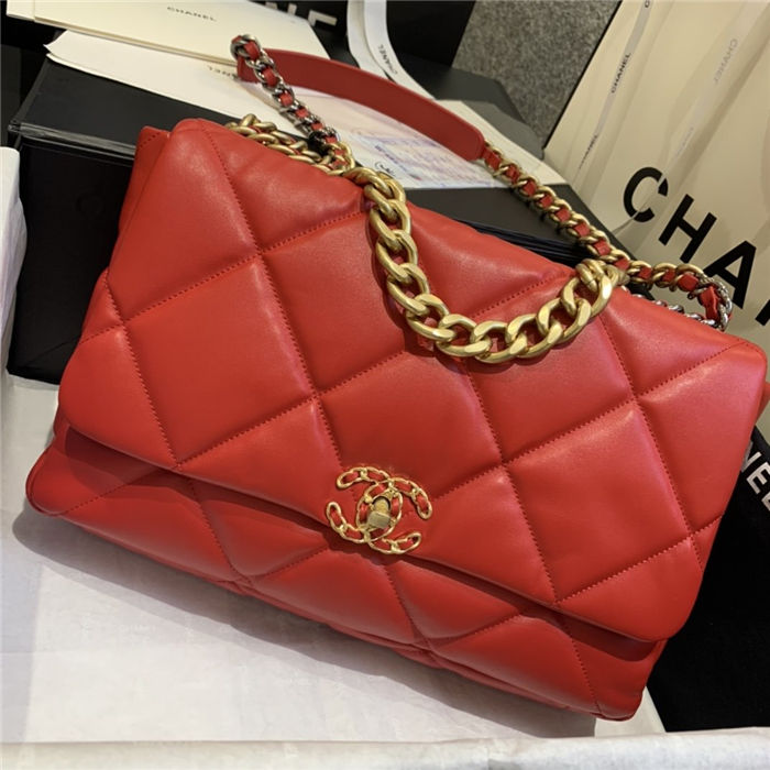 Maxi Chanel 19 Flap Bag Goatskin/Lambskin Red High