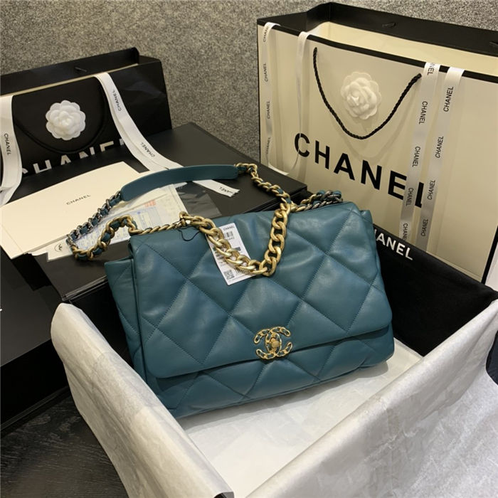 Maxi Chanel 19 Flap Bag Goatskin/Lambskin Ocean Blue High