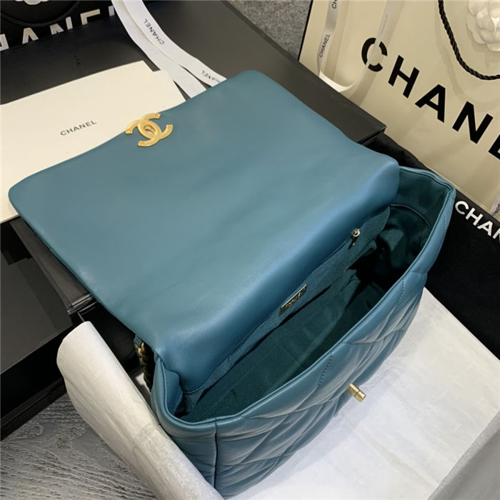 Maxi Chanel 19 Flap Bag Goatskin/Lambskin Ocean Blue High