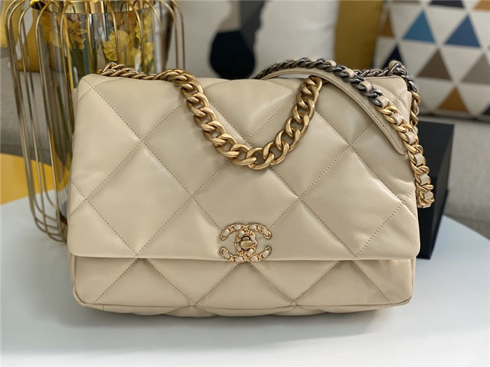 Maxi Chanel 19 Flap Bag Goatskin/Lambskin Beige High