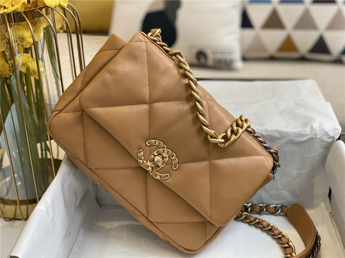 Chanel 19 Flap Bag Goatskin/Lambskin Camel High