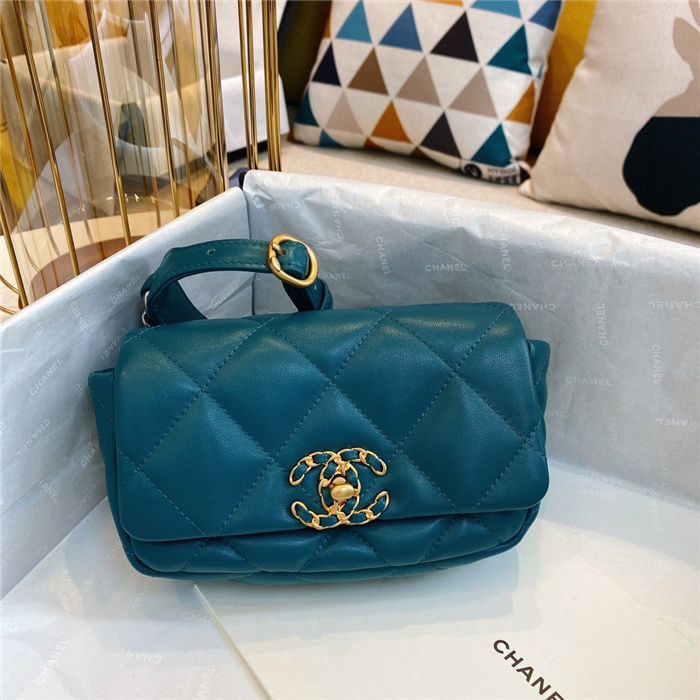 Waist Chanel 19 Flap Bag Lambskin/Goatskin Ocean Blue High