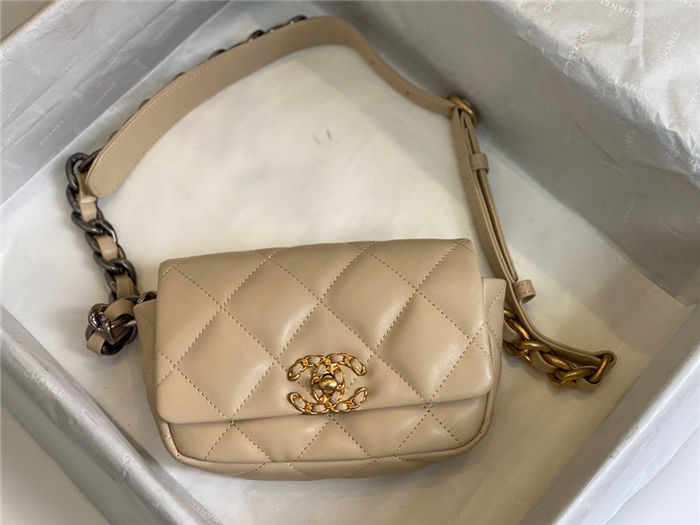 Waist Chanel 19 Flap Bag Lambskin/Goatskin Beige High