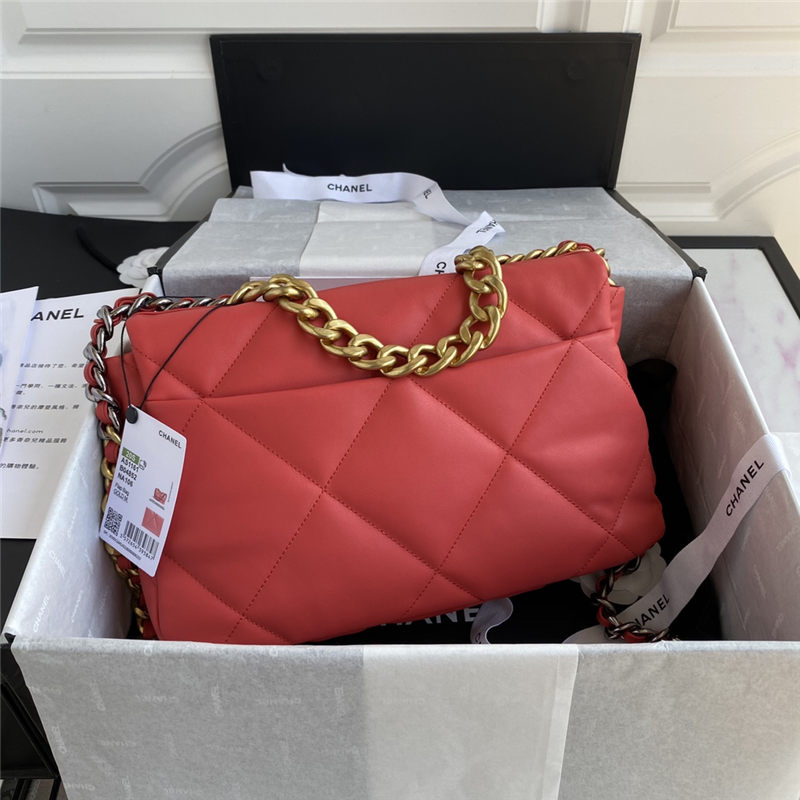 Large Chanel 19 Flap Bag Goatskin/Lambskin Red High