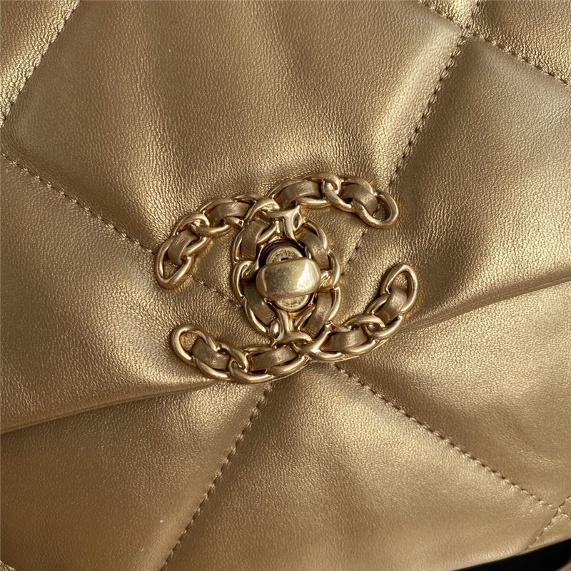 Large Chanel 19 Flap Bag Goatskin/Lambskin Gold High