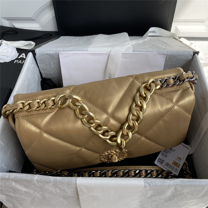 Large Chanel 19 Flap Bag Goatskin/Lambskin Gold High